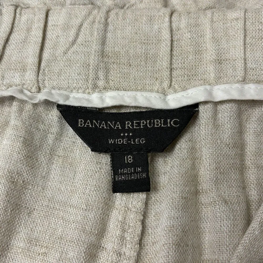 Banana Republic Linen Blend Pants Sz 18 Wide Leg Belted Coastal Paper Bag Waist